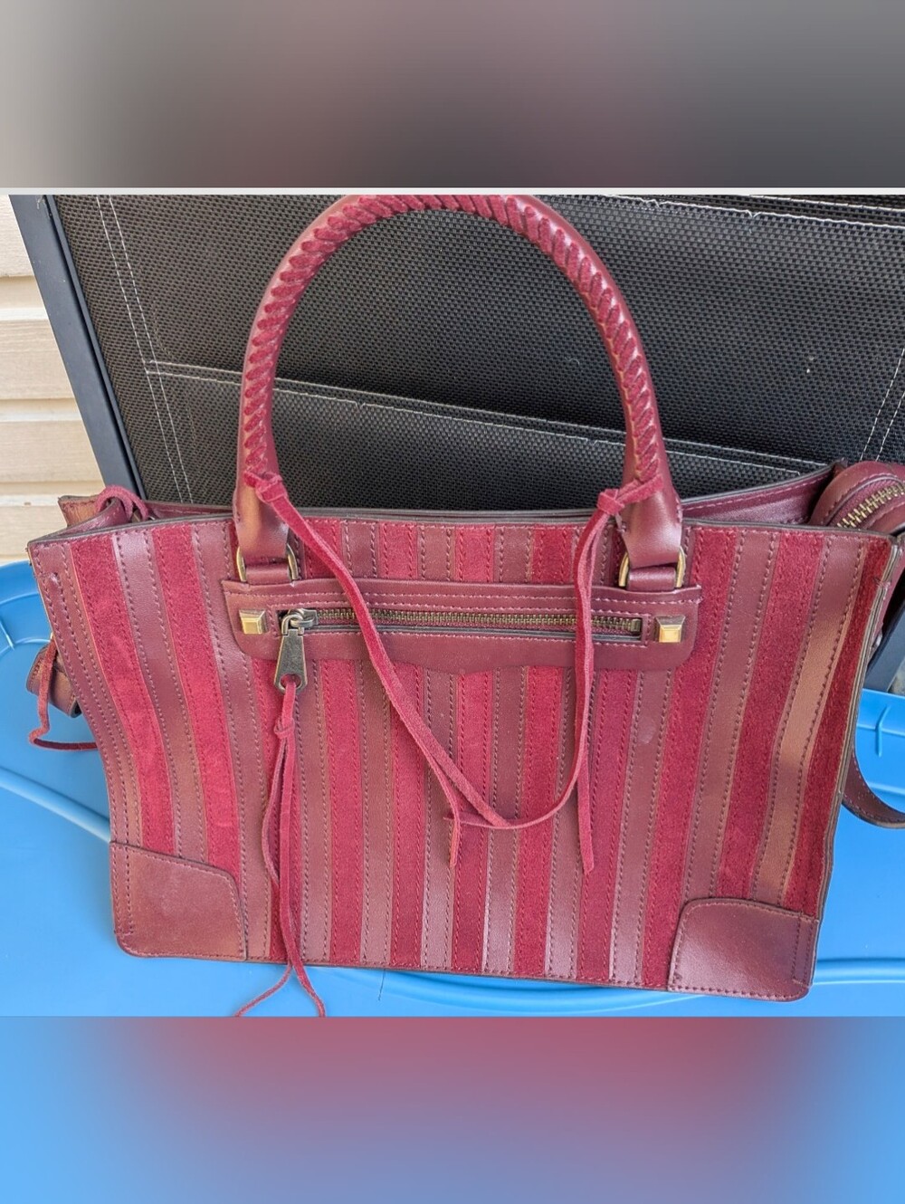 Like new Rebecca Minkoff Oxblood Red Leather Satchel W X-body & Woven Top Handle